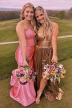 Navy Mermaid Sweetheart Corset Prom Dress With Slit