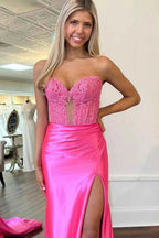 Navy Mermaid Sweetheart Corset Prom Dress With Slit
