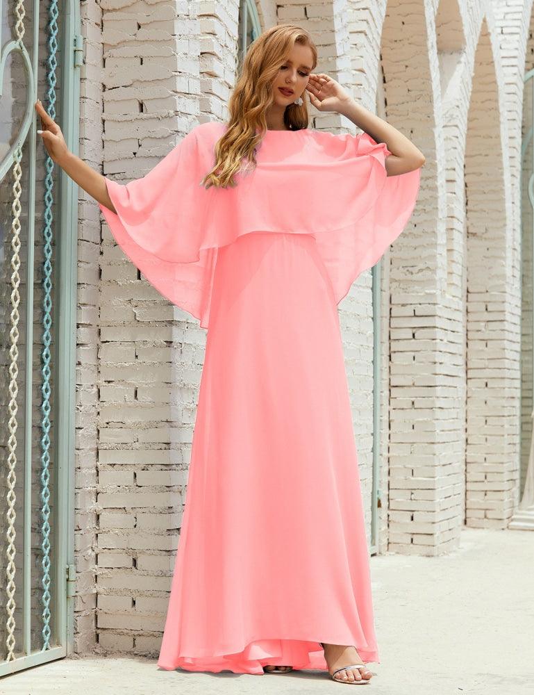 Abito da Damigella Donna Manica Lunga Scollatura a V Chiffon Abito da Cerimonia Matrimonio Festa 28018