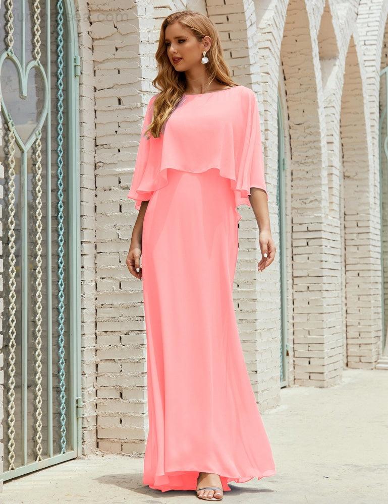 Abito da Damigella Donna Manica Lunga Scollatura a V Chiffon Abito da Cerimonia Matrimonio Festa 28018