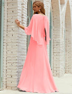 Abito da Damigella Donna Manica Lunga Scollatura a V Chiffon Abito da Cerimonia Matrimonio Festa 28018