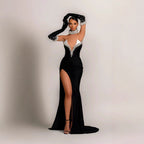 Strapless Velvet Beaded Bubble Maxi Prom Dress