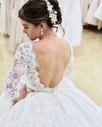 Modest Backless Lace A Line Wedding Dress With Long Sleeves