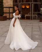 White Strapless Off The Shoulder A Line Wedding Dress