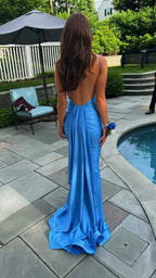 Robe de bal élégante bleue Atlantique sirène dos nu robe de soirée Y303
