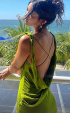 Abito lungo da sera elegante con stampa e schiena scoperta, abito da festa Y7502