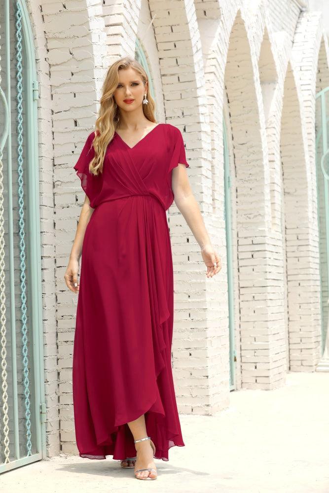 Vestidos de Mãe da Noiva Tamanho Grande Decote em V Comprido para Baixo Vestido de Gala Formal para Convidado de Casamento 28020