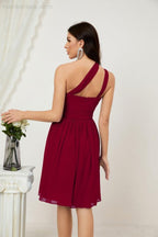 Numbersea Damen Chiffon Kurzes Ein-Schulter Brautjungfernkleid Festliche Kleider für Feier Heimkehr 2804