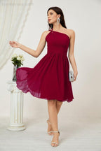 Numbersea Damen Chiffon Kurzes Ein-Schulter Brautjungfernkleid Festliche Kleider für Feier Heimkehr 2804