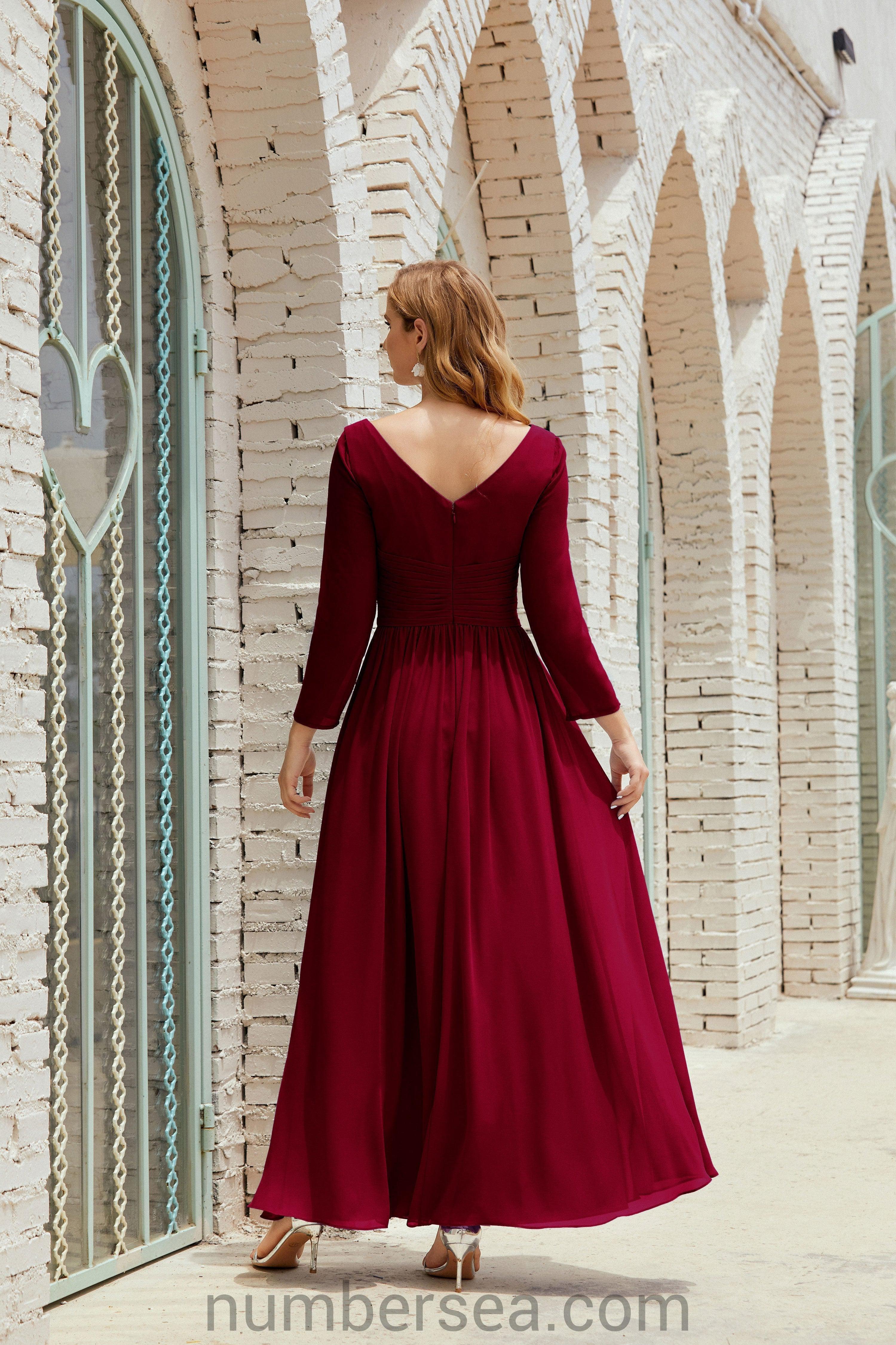Abito da damigella Numbersea in chiffon, abito formale per festa, abito da sera 28016