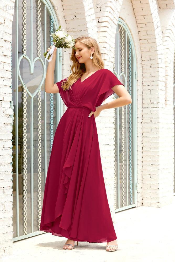 Robe de la Mère de la Mariée Grande Taille Col en V Longueur Solennelle Robe de Bal Formelle pour Invité de Mariage 28020
