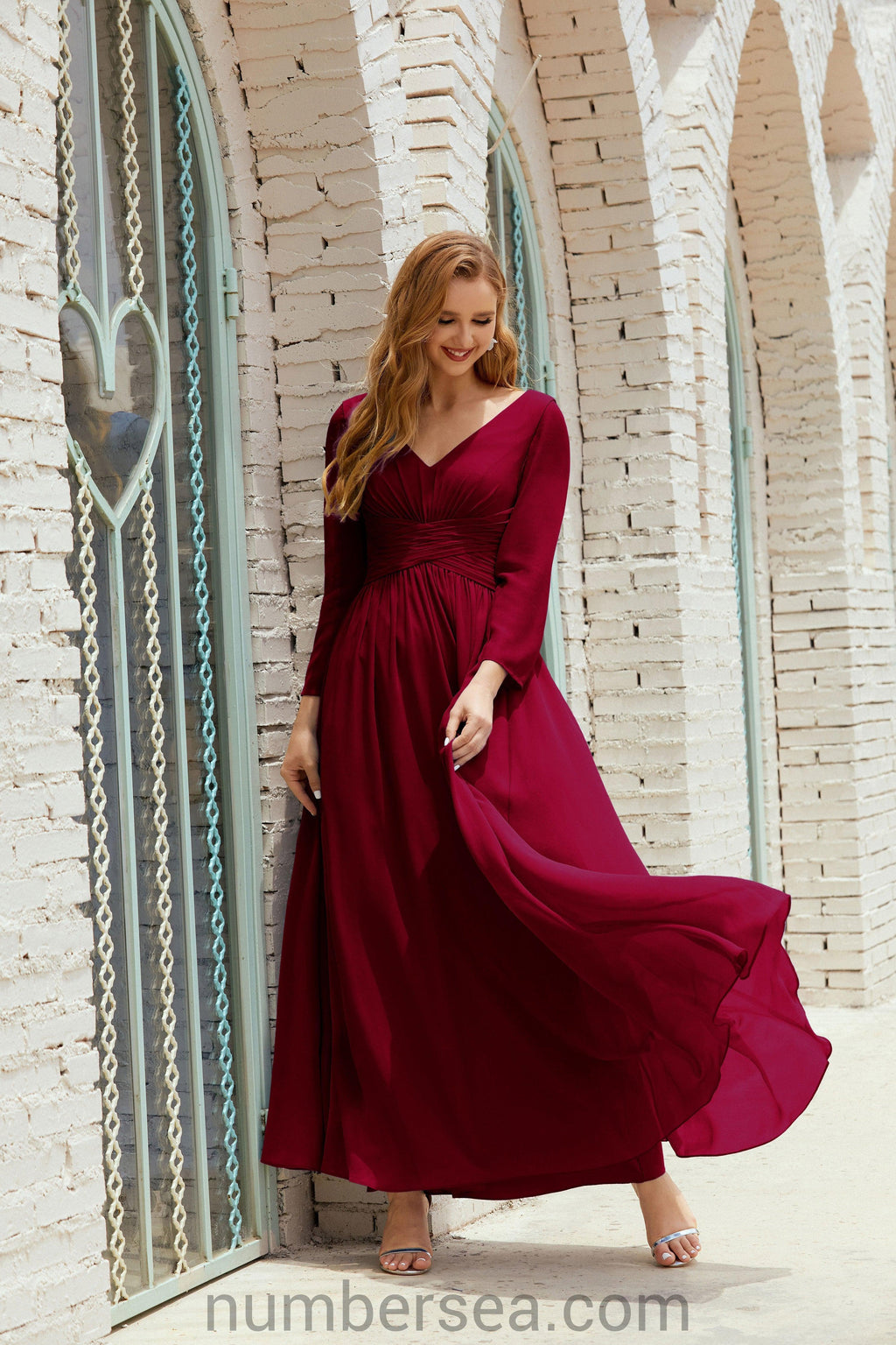 Abito da damigella Numbersea in chiffon, abito formale per festa, abito da sera 28016
