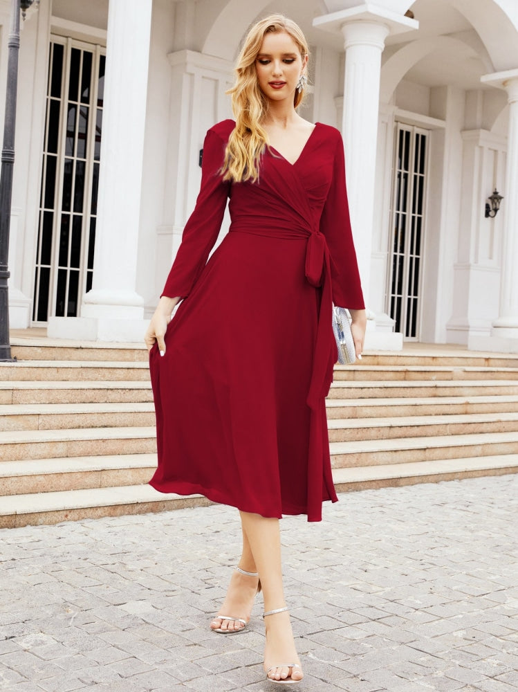 Bridesmaid Dress V-Back Waist Belt Mother of the Bride Wedding Guest SY28031