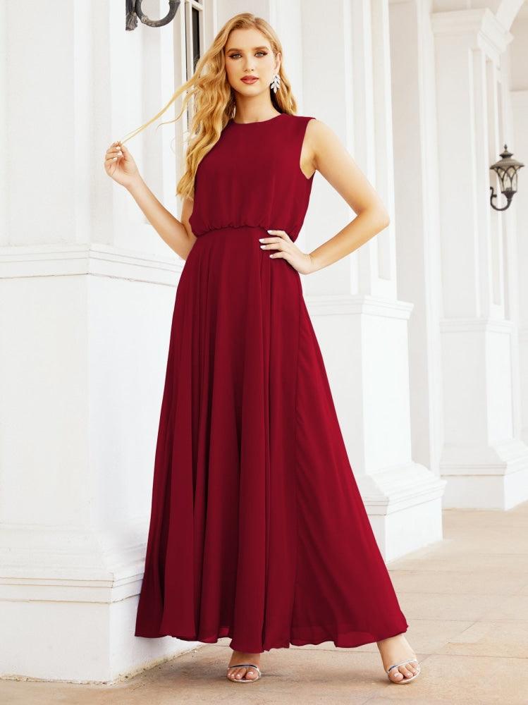 Vestido de Dama de Honra Sem Mangas Longo Linha A para Baile de Gala e Noites Formais 28025