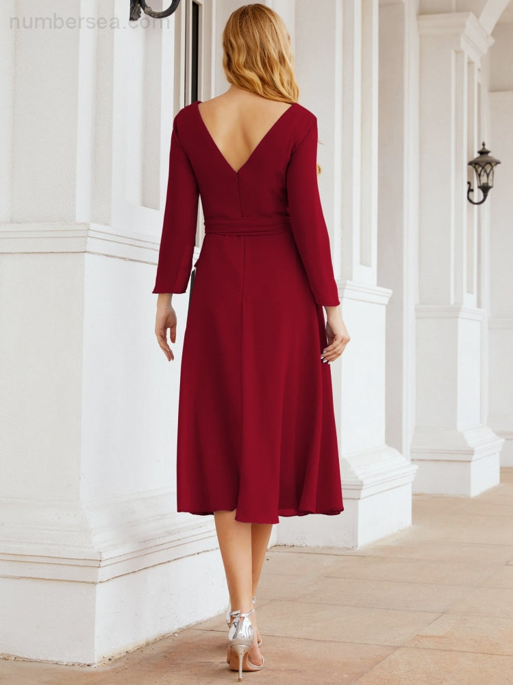 Bridesmaid Dress V-Back Waist Belt Mother of the Bride Wedding Guest SY28031