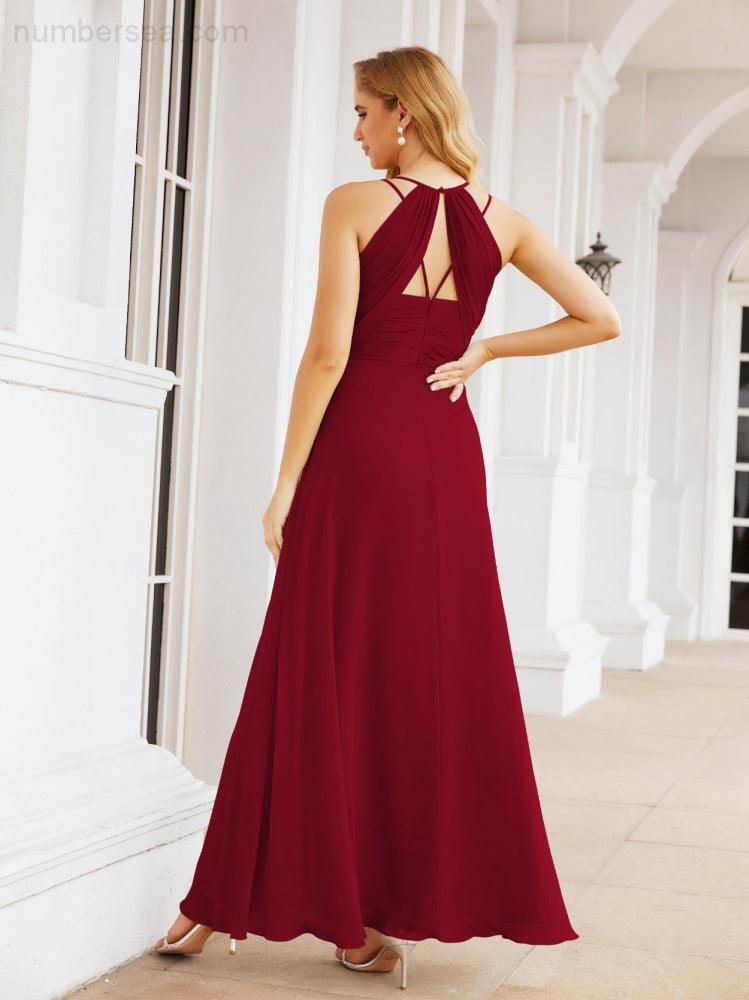 Numbersea Robes de demoiselle d'honneur pour femmes à bretelles doubles spaghetti Robe longue de soirée formelle fendue sur le côté 28051