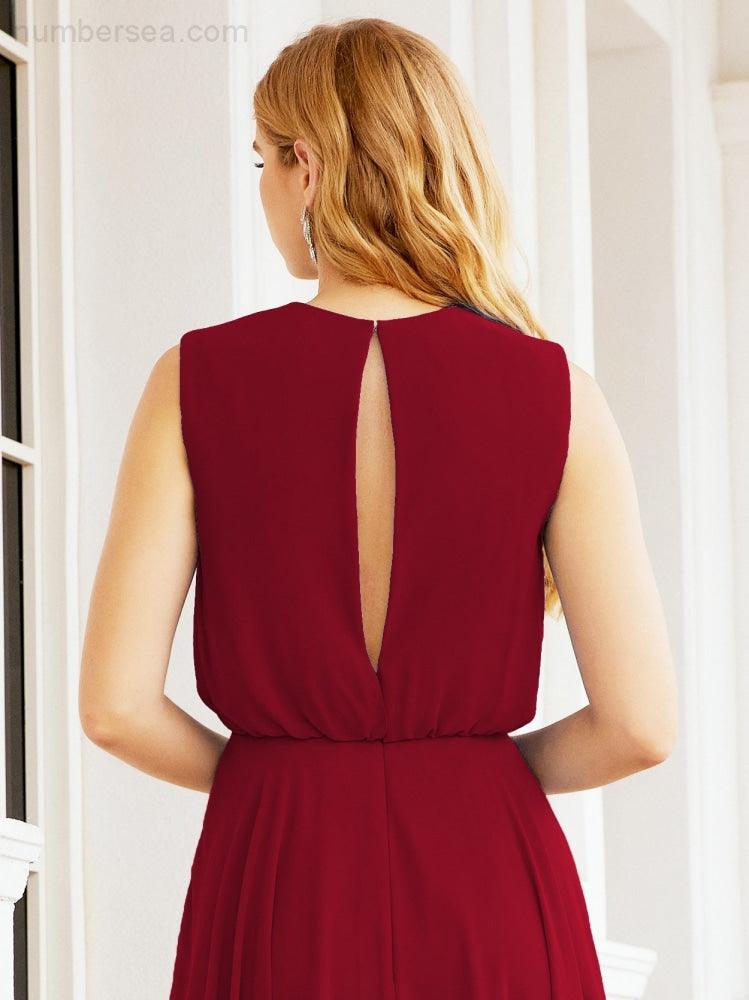 Vestido de Dama de Honra Sem Mangas Longo Linha A para Baile de Gala e Noites Formais 28025