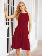 Vestidos para a Mãe da Noiva Vestido de Baile de Finalistas Vestido Casual Pregueado 28065