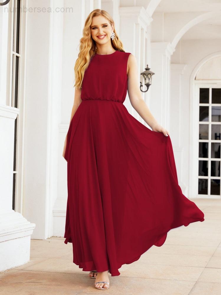 Vestido de Dama de Honra Sem Mangas Longo Linha A para Baile de Gala e Noites Formais 28025