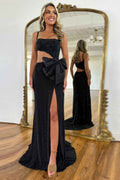 Black Mermaid Party Dress Spaghetti String Beaded Glitter Evening Gown