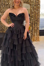 Blue Sweetheart Ruffled Long Corset Prom Dress With Slit