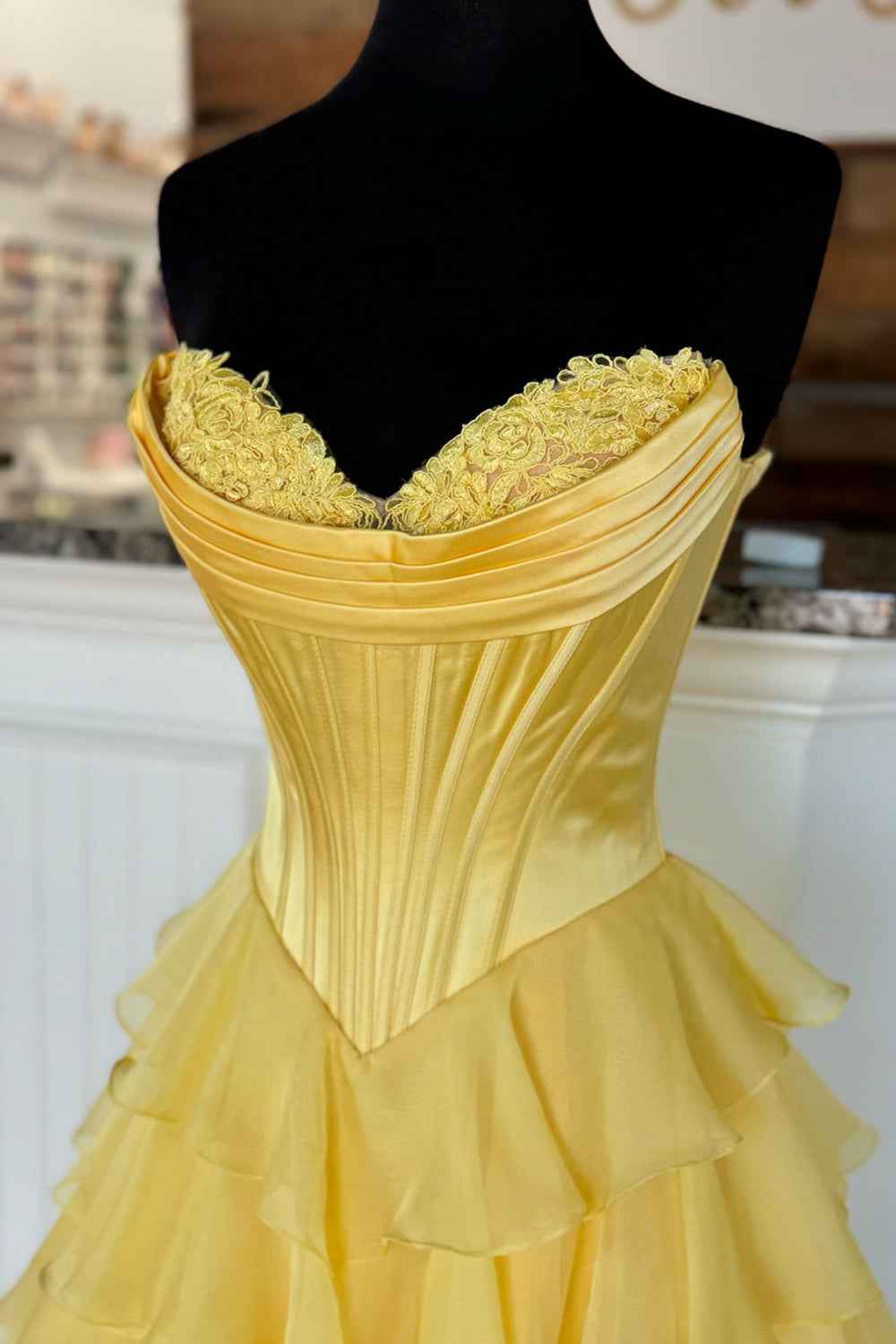 Blue Sweetheart Ruffled Long Corset Prom Dress With Slit