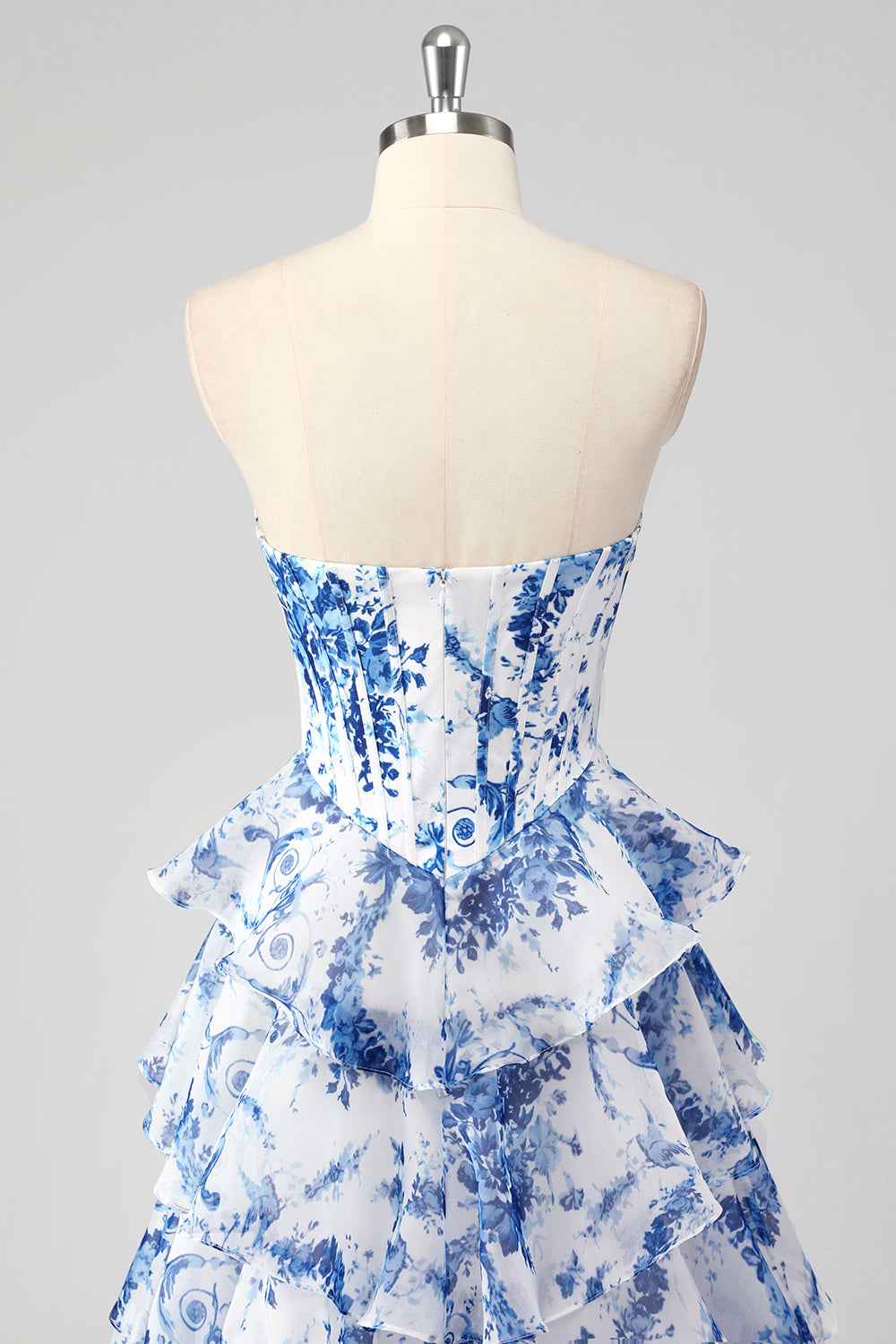 Blush Sweetheart A Line Chiffon Floral Ruffled Long Corset Prom Dress With Slit