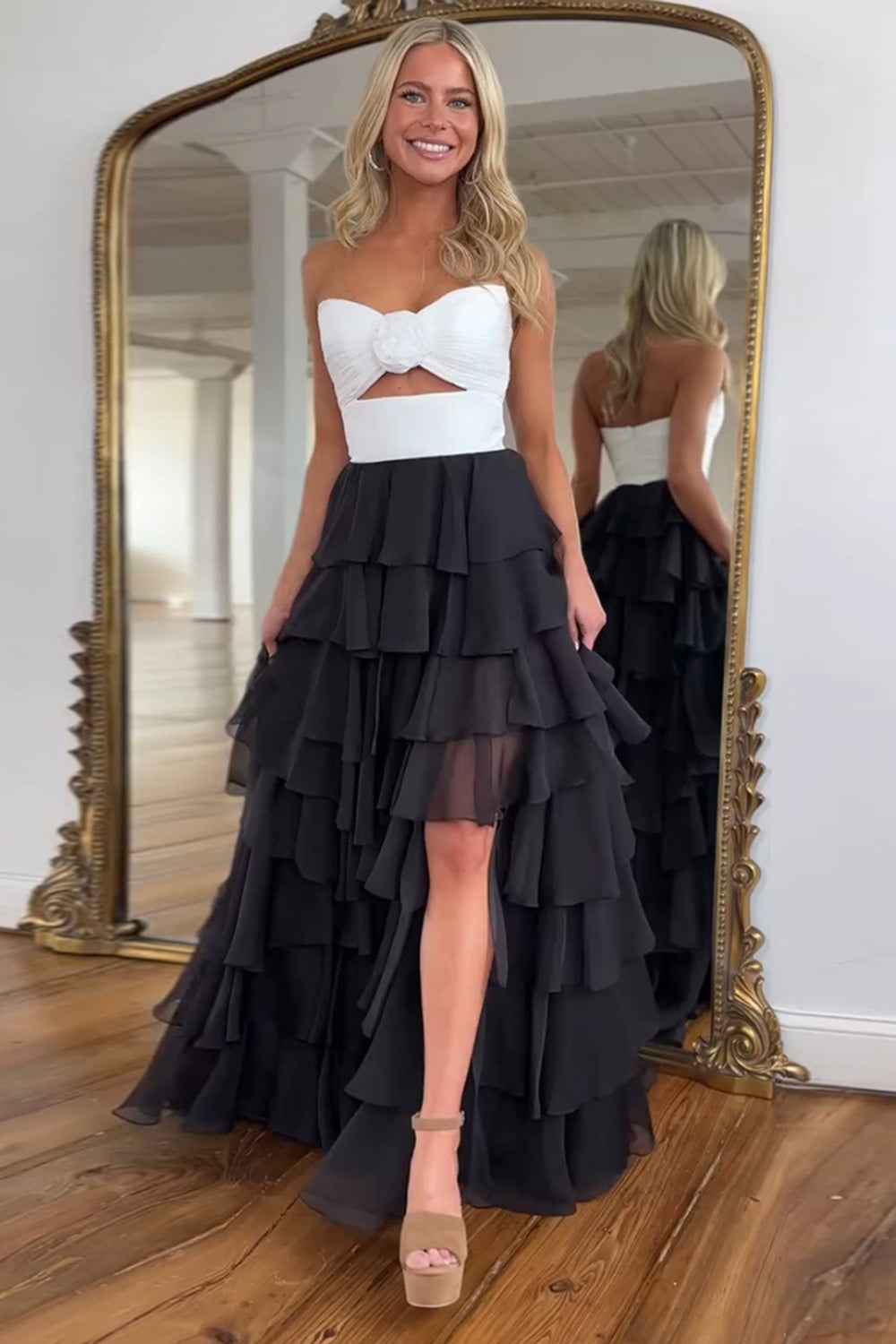 Royal Blue Sweetheart Chiffon A Line Prom Dress With Tiered Slit