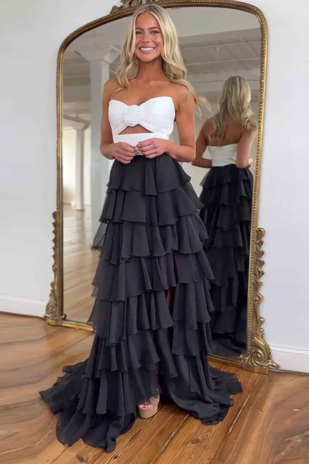 Royal Blue Sweetheart Chiffon A Line Prom Dress With Tiered Slit