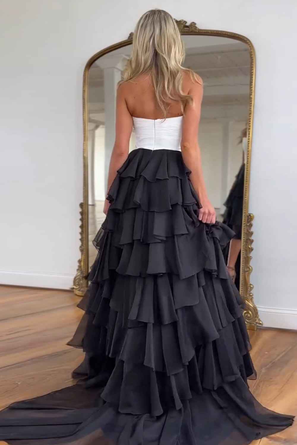 Royal Blue Sweetheart Chiffon A Line Prom Dress With Tiered Slit