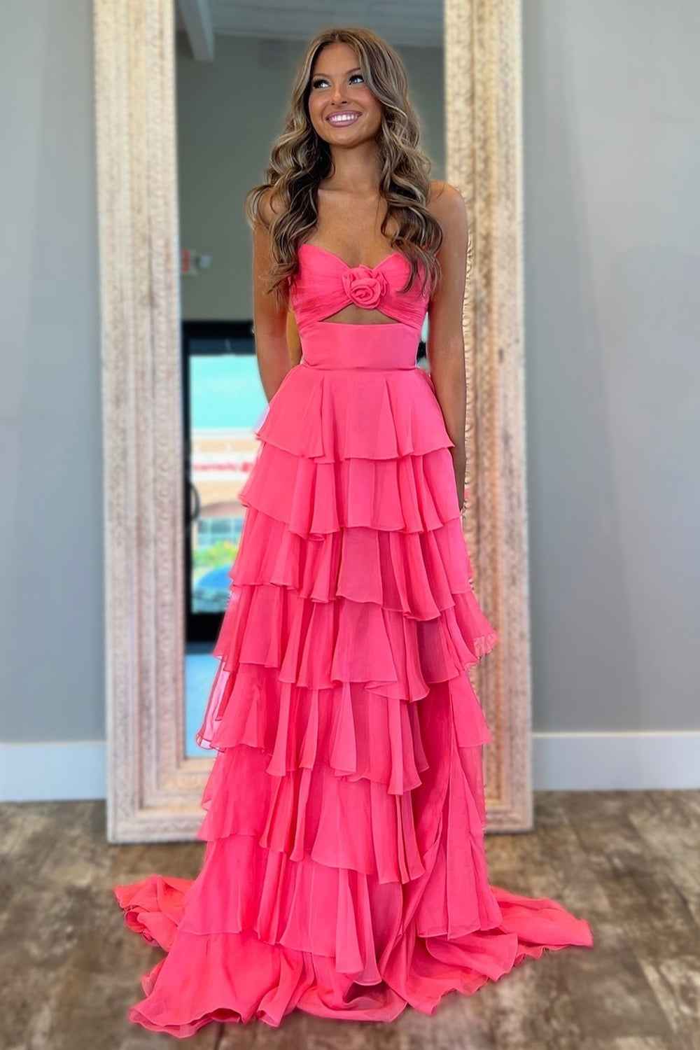 Royal Blue Sweetheart Chiffon A Line Prom Dress With Tiered Slit