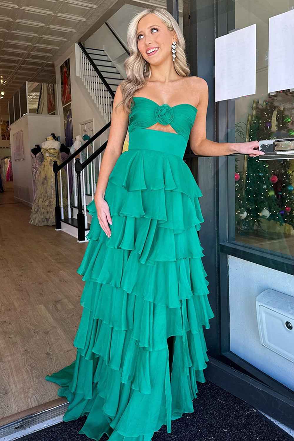 Royal Blue Sweetheart Chiffon A Line Prom Dress With Tiered Slit