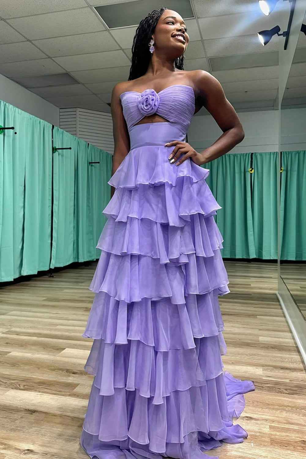 Royal Blue Sweetheart Chiffon A Line Prom Dress With Tiered Slit