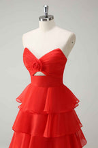 Royal Blue Sweetheart Chiffon A Line Prom Dress With Tiered Slit