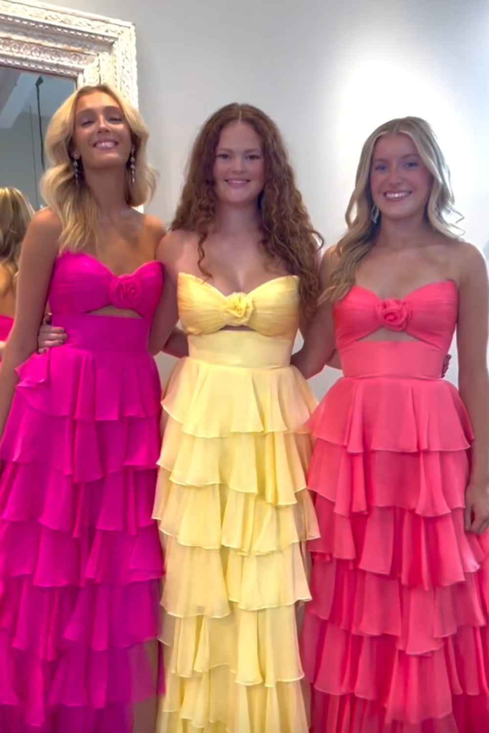 Black Sweetheart Chiffon A Line Tiered Long Prom Dress With Slit