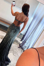 Sparkly Red Satin Mermaid Prom Dress With Cut Out Beading
