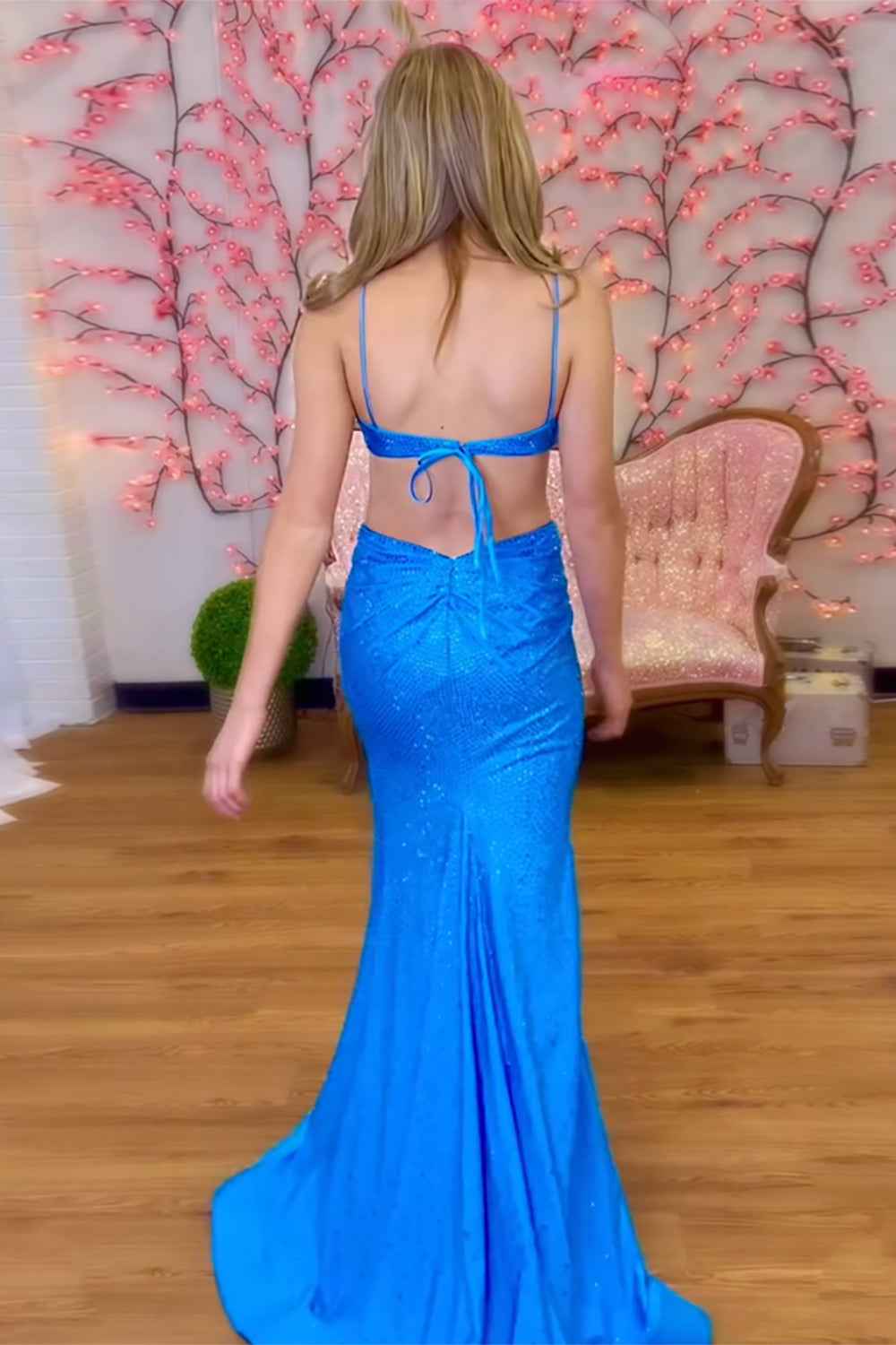 Sparkly Red Satin Mermaid Prom Dress With Cut Out Beading