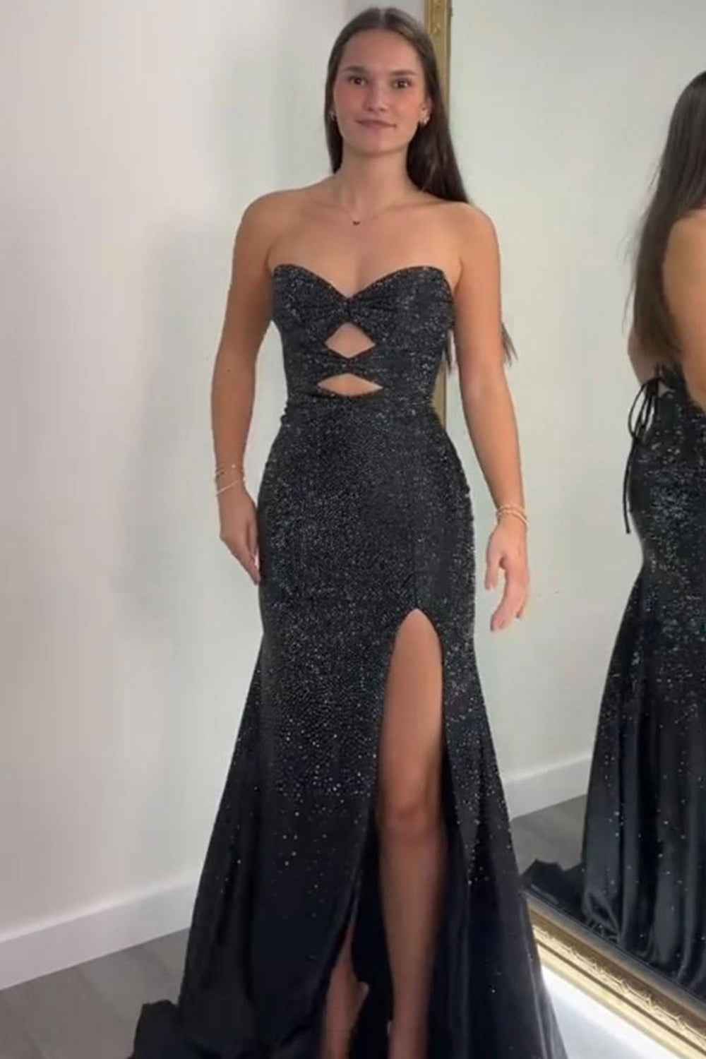 Glitter Lilac Strapless Mermaid Prom Dress With Beading Satin