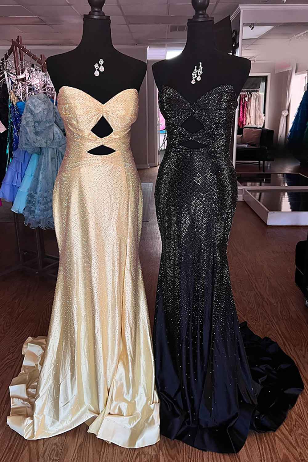 Glitter Lilac Strapless Mermaid Prom Dress With Beading Satin