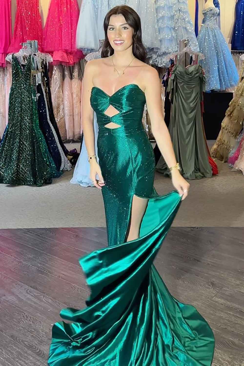 Glitter Lilac Strapless Mermaid Prom Dress With Beading Satin