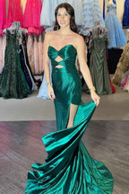 Glitter Lilac Strapless Mermaid Prom Dress With Beading Satin