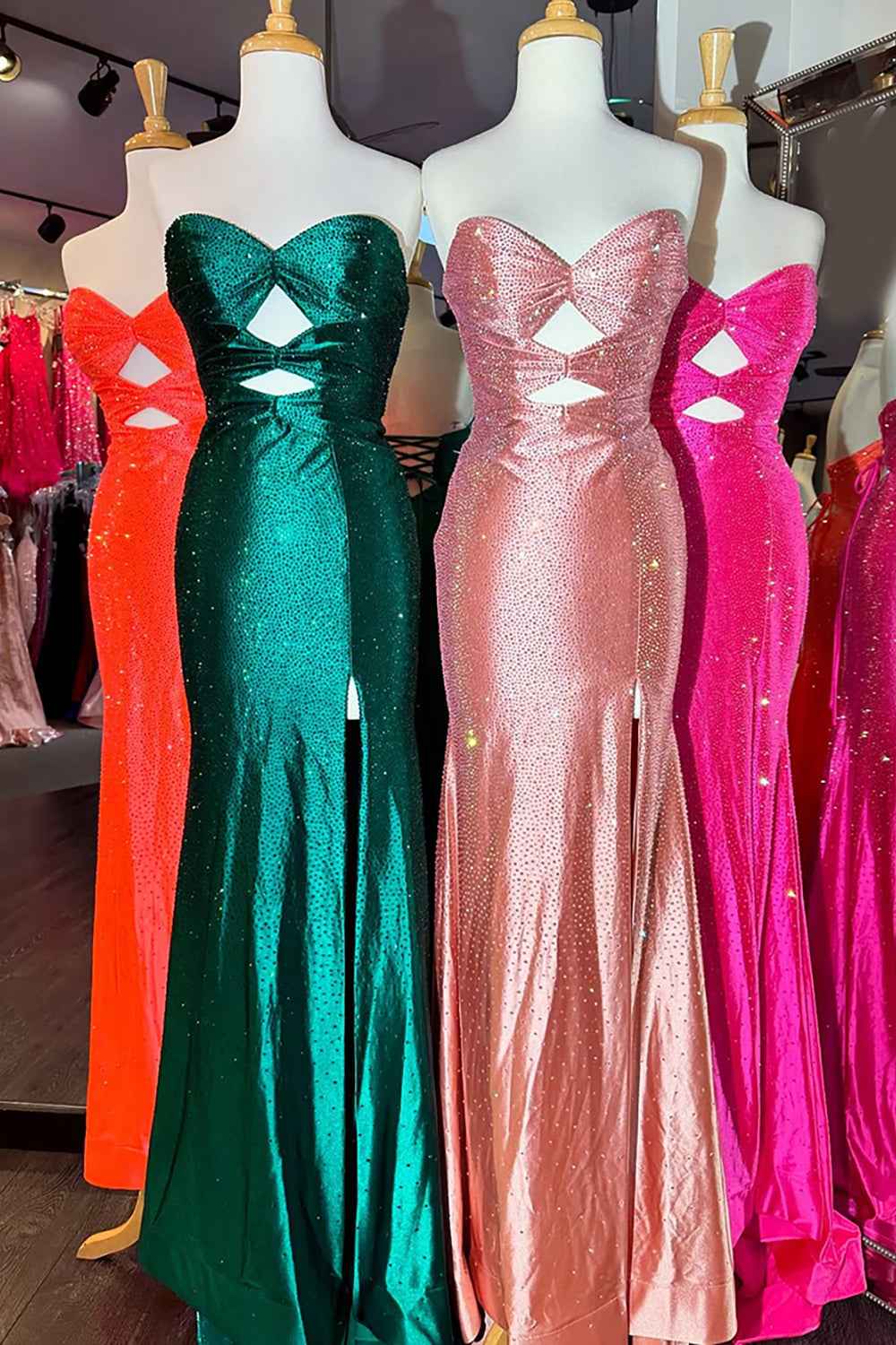 Glitter Yellow Satin Mermaid Cutout Prom Dress With Beading Sweetheart Neckline