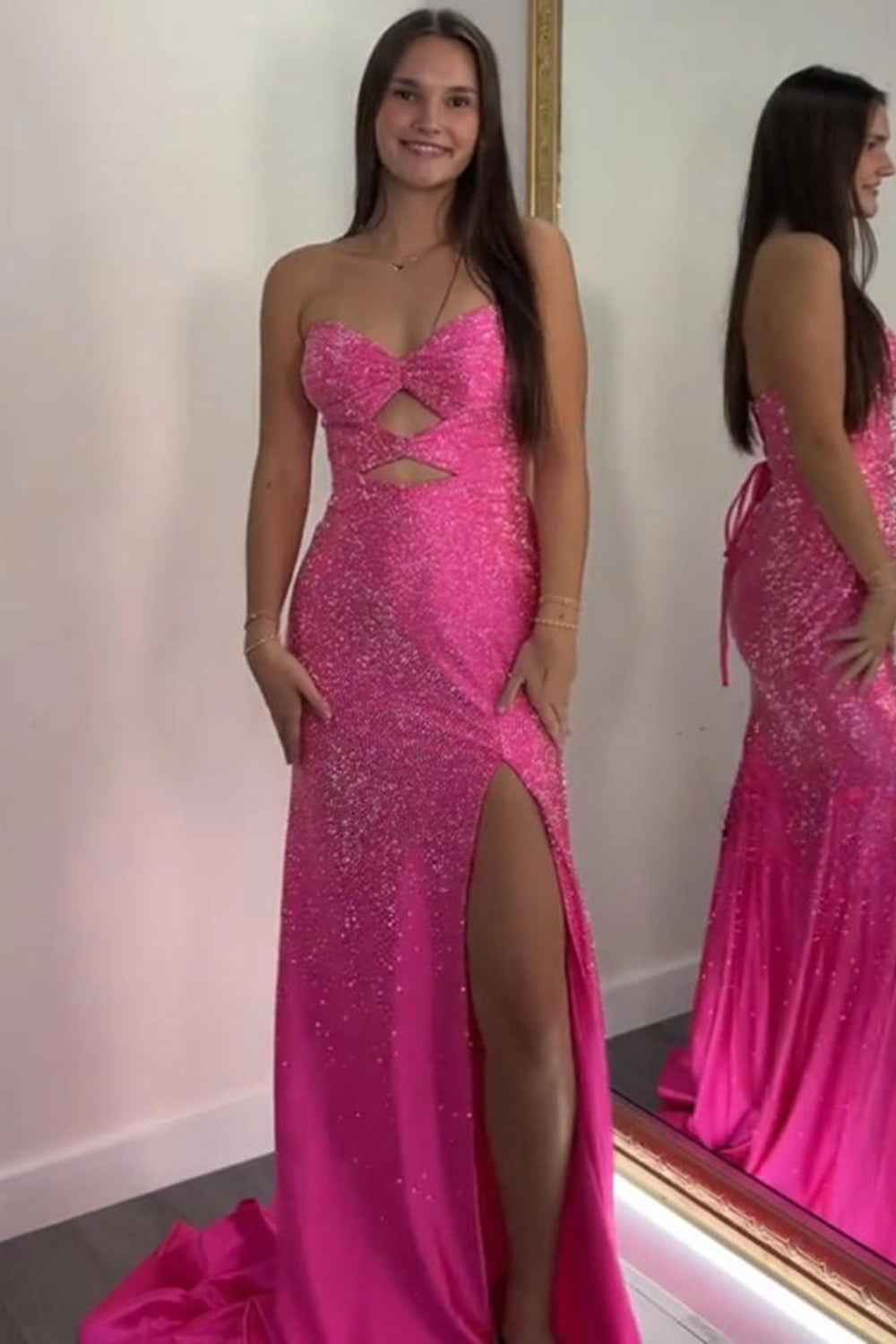 Glitter Lilac Strapless Mermaid Prom Dress With Beading Satin