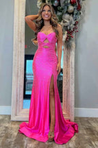 Glitter Lilac Strapless Mermaid Prom Dress With Beading Satin