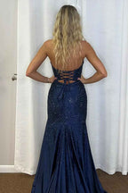Glitter Lilac Strapless Mermaid Prom Dress With Beading Satin
