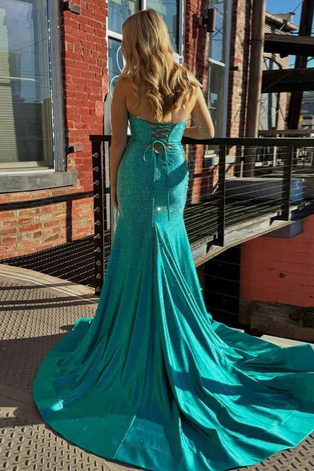 Glitter Lilac Strapless Mermaid Prom Dress With Beading Satin