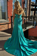 Sparkly Navy Satin Sweetheart Mermaid Prom Dress With Cut Out Beaded Details