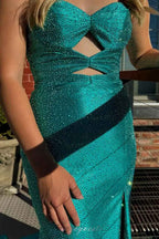 Glitter Lilac Strapless Mermaid Prom Dress With Beading Satin