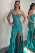Glitter Lilac Strapless Mermaid Prom Dress With Beading Satin