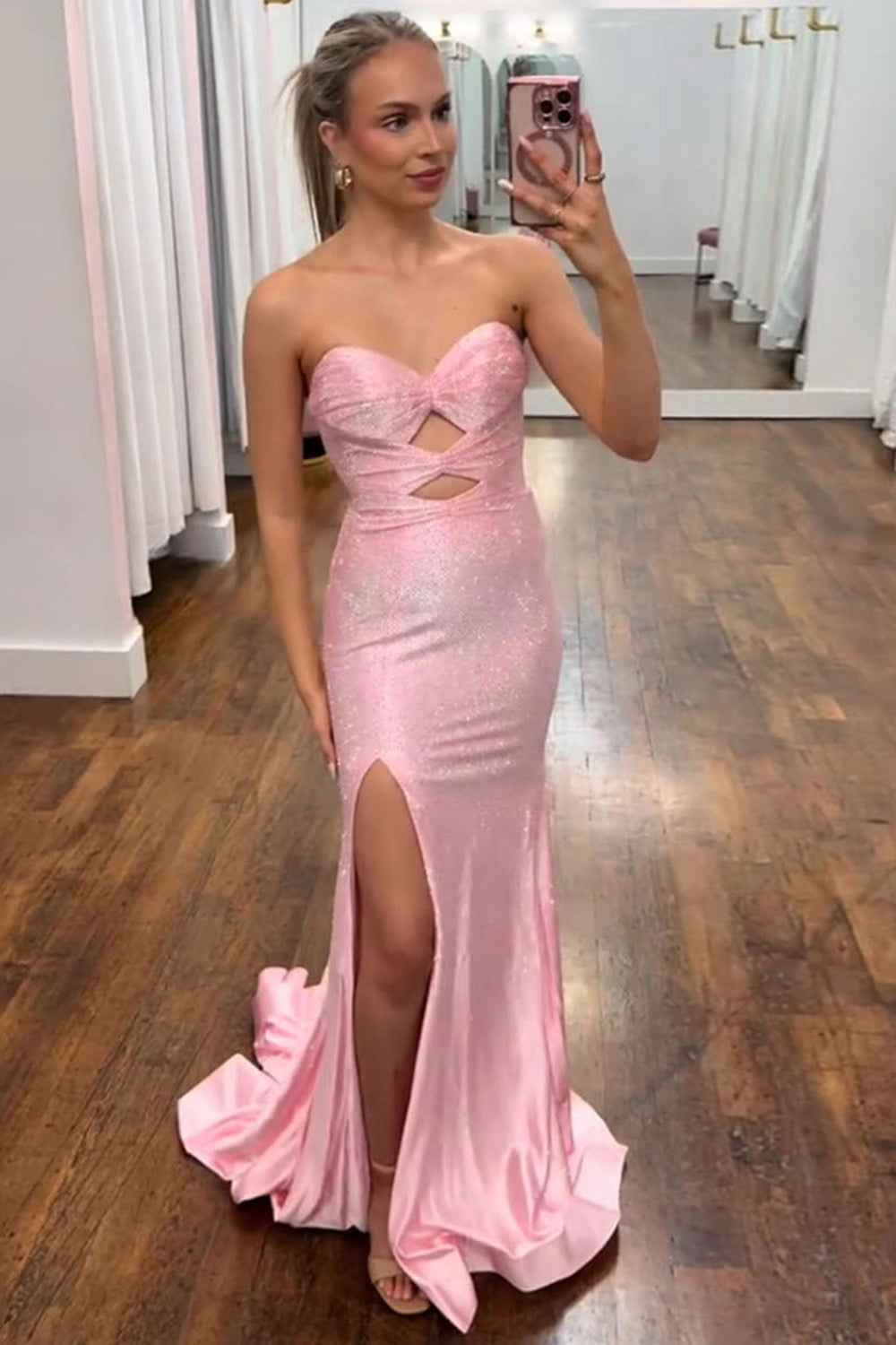 Glitter Lilac Strapless Mermaid Prom Dress With Beading Satin